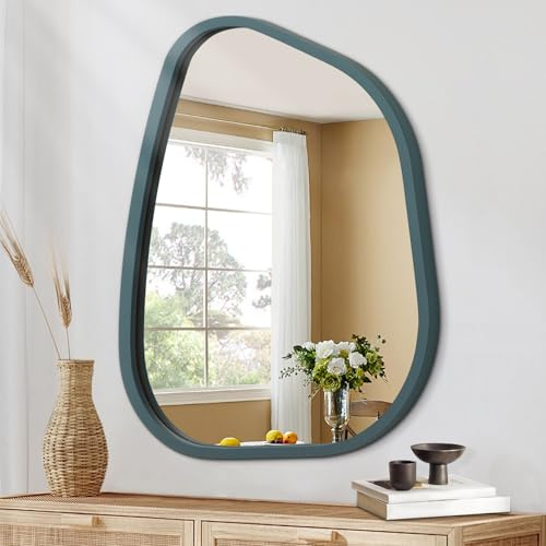 HLFMVWE Specchio da parete asimmetrico grande, cornice in legno irregolare, moderno, unico, montato a parete, specchio artistico ondulato, decorazione per bagno, toeletta, camera da letto, soggiorno