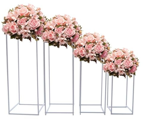 4 supporti per fiori, colore bianco, 45/60/75/90 cm di altezza, in metallo, per matrimoni, compleanni, decorazioni per la casa, 4 misure
