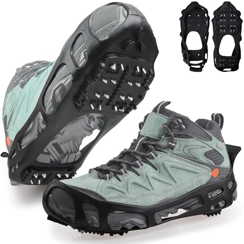 Ice Cleats Snow Crampons for Shoes and Boots Women Men Snow Traction Cleats for Walking on Snow and Ice Anti Slip Ice Snow Grippers Footwear Overshoe Traction System for Hiking Fishing Walking