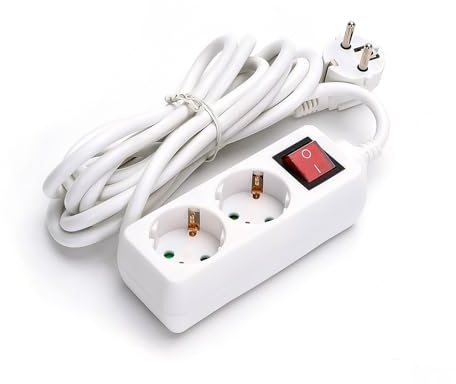 2-Wege-Steckdosenleiste mit Schalter, 3 m, 3G, 1,5 mm², weiß, ideal für die Stromversorgung und den Schutz von Geräten.