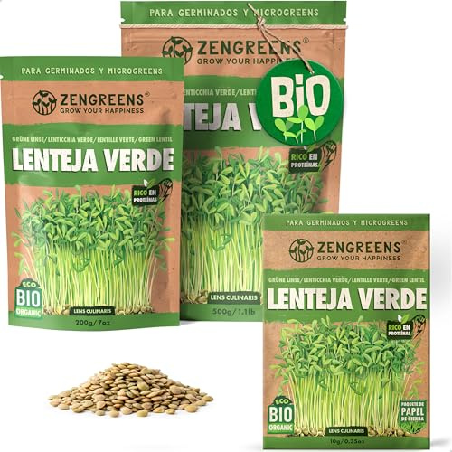 ZenGreens® - EKO Gröna linser Frön - Välj mellan 10, 200g och 500g - Gröna linser Frön med en grobarhet på över 97 procent - Groddar av Gröna linser Frön - Microgreens