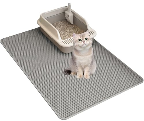 Kattströ-matta, 75 x 55 cm kattlåda, matta, kattströ, matta, mattor, underlag, bikakedesign, dubbel kattmatta, kattlåda, matta, vattentät strömatta (grå, 75 x 55 cm)