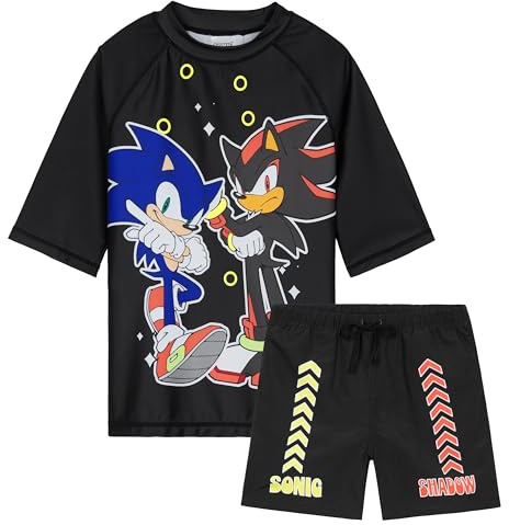 Get Trend Set med badkläder för pojkar och tonåringar, 2 delar, badshorts och t-shirt för strand, pool och semester, Sonic Black, 7-8 ans