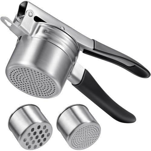 Kartoffelpresse, Sopito Kartoffelpresse Edelstahl mit 2 Austauschbaren Bechern für Flauschiges Kartoffelpüree, Gemüsepüree, Fruchtsäfte und Lebensmittelrezepte, Spülmaschinenfest