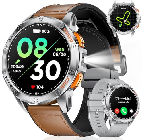 ESFOE Orologio da uomo GPS da corsa da uomo, torcia a LED, batteria da 530 mAh, AMOLED 10 ATM, smartwatch militare con bussola, barometro, frequenza cardiaca, SpO2, monitoraggio del sonno per Android