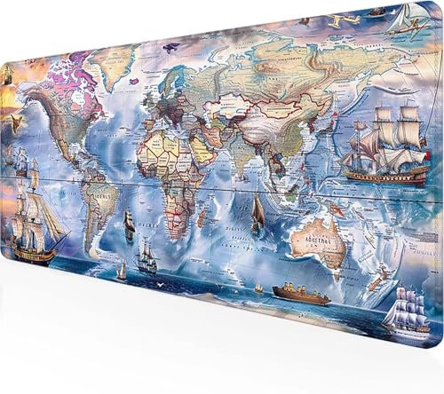 Tapis de Souris XXL Gaming Carte du Monde Grand Tapis de Souris (1500x800x3MM), Gaming Accessoire Blanc Tapis de Souris Gamer Antidérapante Résistant à l'eau Mouse Pad pour Les Jeux Bureau,Cadeau C-O