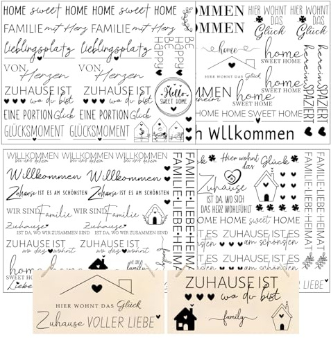 Hongma Rub On Sticker ca.A5 14x19cm Zuhause 4PCS Sprüche für Raysin | Rub On Folie Rubons Aufkleber Transferfolie für Raysin für Keraflott Gips Möbel Glas Holz DIY (Home Sprüche)