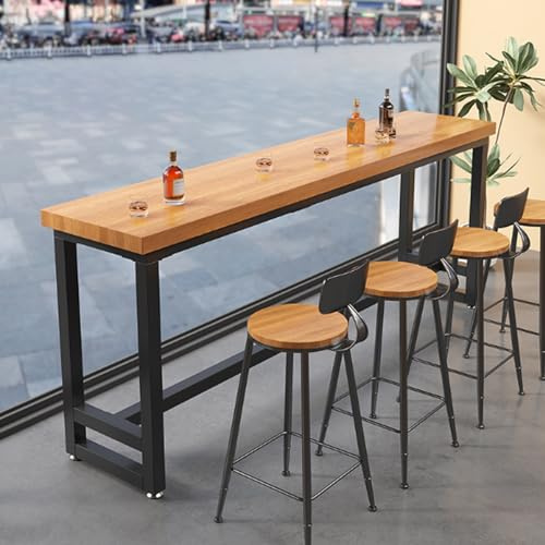 Rustikaler hoher Thekentisch,Schmaler Bartisch für Kneipen und Terrassen,Industrieller Theken-Esstisch für die Küche Mit Metallsockel,Langer Frühstücksbartisch für die Küche,Kein Stuhl(200*40*105cm/78