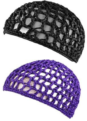 SHINROAD Cuffia elastica per capelli da notte, 2 pezzi, filato spesso all'uncinetto, rete cava fuori, multiuso, per uso quotidiano, ideale da corto a medio, Viola, S