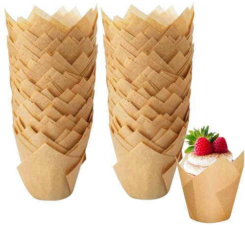 OAKENCREST 200 Pièces Caissettes Muffins en Papier Tulipes, Caissettes Cupcake, Moules à Muffins, Tasses de Papier de Cuisson, Emballages de Cupcakes, pour Noël, Fête d'Anniversaire (Couleur unie)