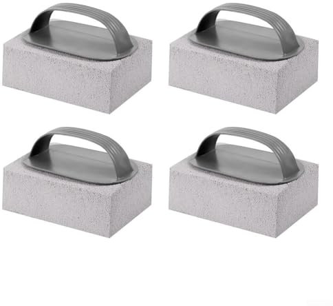 Set di 4 mattoncini per la pulizia del barbecue, riutilizzabili, in pietra pomice con manico ergonomico, detergente versatile antigraffio