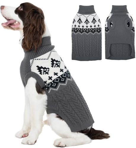 Kuoser hundtröja stickad hundtröja vintervarma hundkläder för stora hundar, mjuka valptröjor X-Large, grå