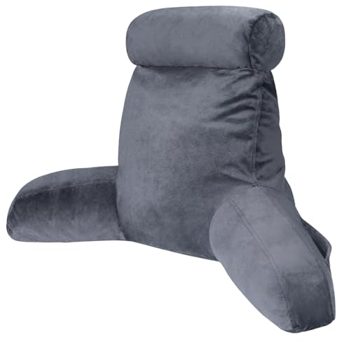 INFANZIA Coussin de Lecture avec Soutien du Cou/Bras, Doux et Confortable, Oreiller/Fauteuil de Lecture avec Rembourrage en Mousse Déchiquetée pour Lire, Travailler, Jouer, télévision, 70X100cm, Gris