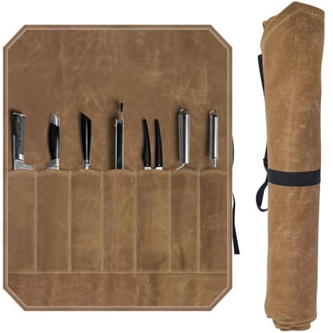 fuxunamz Malette Couteaux Professionnel, Malette Cuisine avec 7 Compartiments, Etui Couteau Professionnel Toile Imperméable Portable pour le Camping et la Randonnée, Cadeau pour le Chef Cuisinier