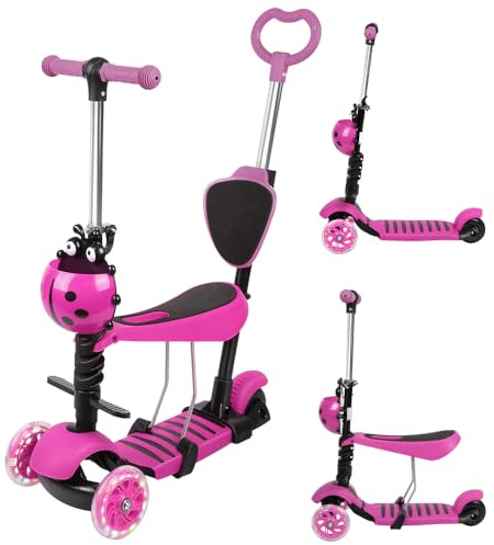 Tretroller mit 3 Rädern für Scooter, faltbar | höhenverstellbar mit LED-Lichtrad, Outdoor-Aktivitäten für Jungen und Mädchen, für Kinder von 18 Monaten bis 8 Jahren