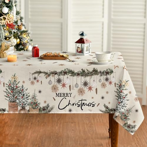 Artoid Mode Blumentöpfe Bäume Kiefernzapfen Sterne Weihnachten Tischdecke 140x110 cm, Winter Fleckschutz Tischwäsche Küche Dekoration Party Dekor