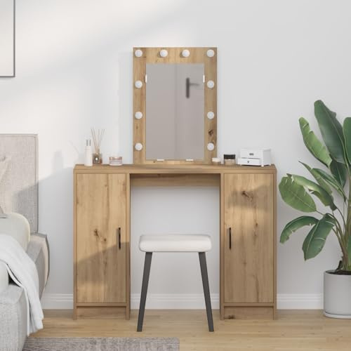 Brokky 865189 Toeletta con Luci LED in Rovere Artigianale 102x33x135 cm Toeletta Trucco,Scrivania Trucco per Camera da Letto,Toilette Trucco