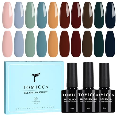 TOMICCA UV Nagellack Set, 10 Farben Rosa Blau Grün Gelb Dunkelbraun, 8ML | 10 Farben Orange Gelb Rosa Grün Blau Violett Soak-Off Gel Nagellack UV Nail Polish Geeignet für Nail Art Salon DIY Home