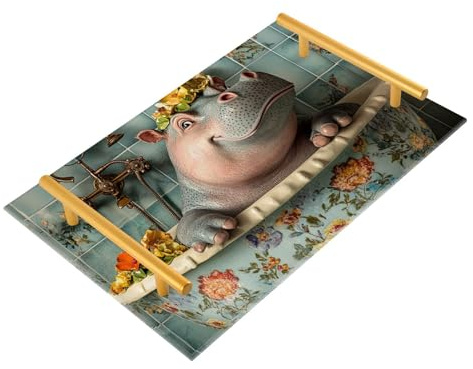 Hippo - Bandejas decorativas para bañera vintage con asas, bandeja de alimentos para cama, joyas, perfumes, servicio de habitación, charolas para servir café