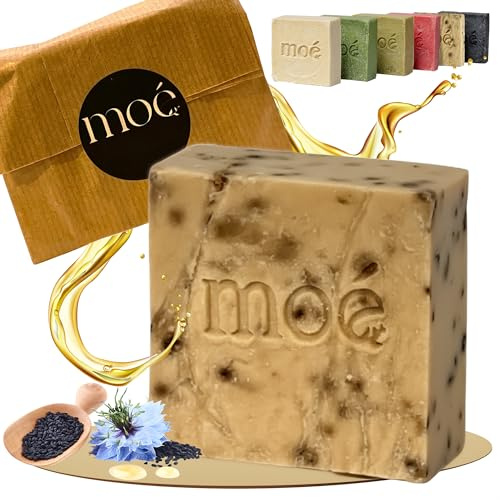 Moé Schwarzkümmelöl Naturseife harmonisierende & geschmeidig pflegende Naturpflege (für Damen& Herren mit normaler bis empfindlicher Haut) vegan & ohne Zusatzstoffe – ca. 115 g | Feste Duschseife