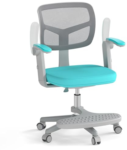 COSTWAY Silla Escritorio Juvenil, Silla Ergonómica Infantil con Asiento Giratorio 360°, Reposabrazos Ajustables, Silla Giratoria de Malla con Ruedas Universales para Niños