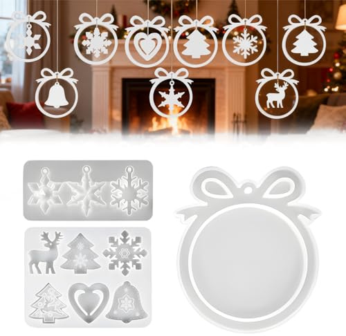 Silikonformen Gießformen Weihnachten, 3 Stück Silikonform Weihnachten Anhänger, weihnachten Resin Formen,Gießformen Silikon Anhänger mit Tannenbaum Schneeflocke Herz, für DIY Harz,Weihnachtsdeko | weihnachten Raysin Formen,Gießformen Silikon Anhänger mit Tannenbaum Schneeflocke Herz,für DIY Harz,Weihnachtsdeko& Heimdeko