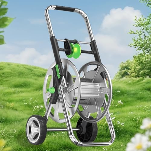 Carrello portatile per tubo da giardino con ruote, avvolgitubo in metallo per riporre e riordinare facilmente gli attrezzi da giardinaggio, soluzione di irrigazione mobile per casa e cortile