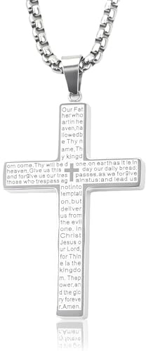 Maxmoc Kreuz Kette Herren,Kreuz Halskette,Edelstahl Cross Necklace,Kreuzs Anhänger mit 60cm Kette Silber Schwarz,Halskette Männer für Geschenke Herrens Jungen Kinder