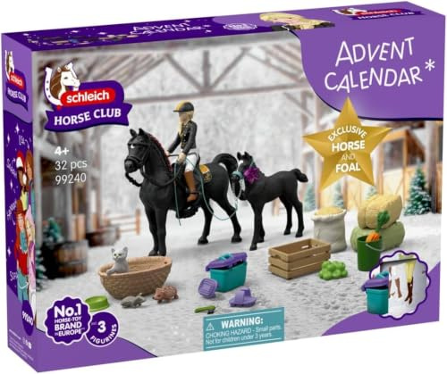schleich HORSE CLUB | Calendrier de l'Avent 2026 - Balade à cheval 99240 | avec figurine mobile Tori, 2 figurines de chevaux et accessoires | Idée cadeau pour les enfants à partir de 5 ans | 32 pièces