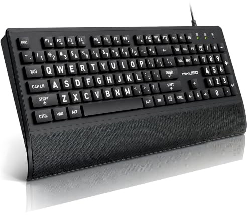 MIKUSO Large Print Keyboard for Seniors,Big Key Low Vision Keyboard with Wrist Rest & Included Dust Cover,104 Key QWERTY Full Size with Numer pad,Easy to See Keyboards,Suit for Laptop PC