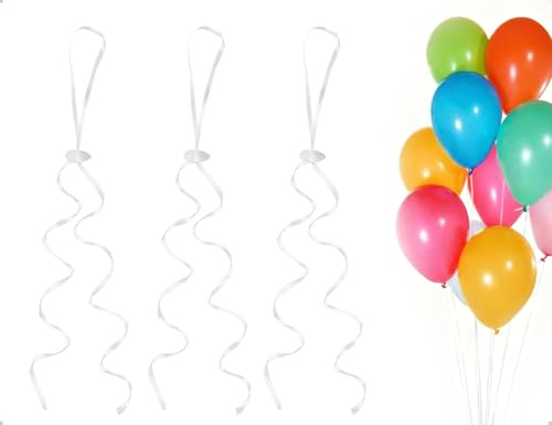 ZoeTekway 100 stycken ballongförslutningar helium med snöre, återanvändbara ballongband, används för bröllopsfest, födelsedag, fest, festligheter och affärstillfällen (vit)