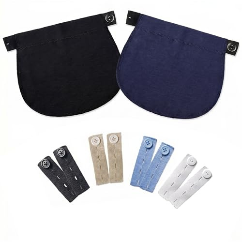 Rallonge Bouton Pantalon, 10 Pièces, Ceinture Élastique Ajustable | Elargisseur Pantalon Grossesse, Extension de Taille Sans Couture 4 Fentes pour Hommes et Femmes, Cadeau Femme Enceinte
