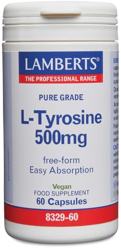 Lamberts L-Tirosina 500 mg | Aminoácido No Esencial | Forma Libre | Alta Absorción | 60 Cápsulas | Calidad Farmacéutica GMP
