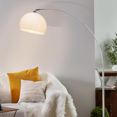 Lightbox lampe à arc | 1,66 m de hauteur, Ø 27 cm | lampadaire décoratif avec tête pivotante & interrupteur à pied-poussoir | douille E27 | lampe de lecture de salon en métal/plastique en chrome /