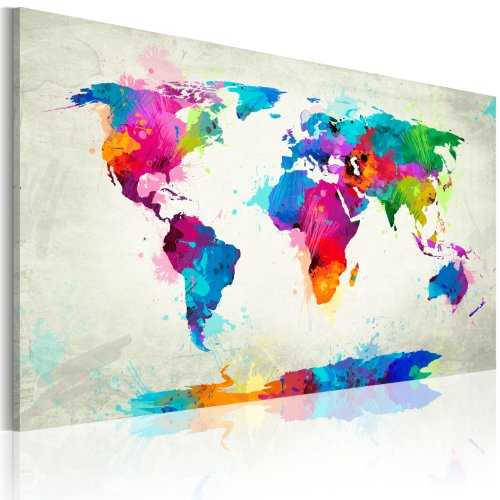 B&D XXL - Wandbilder XXL bunte Weltkarte 120x80 cm 1 tlg - Wand Deko Vlies Leinwand Bilder Groß Wanddeko Wohnzimmer Schlafzimmer Kunstdrucke - Landkarte World Map Kontinente Abstrakt