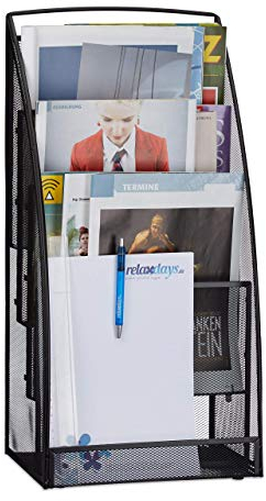 Relaxdays Magazinständer Metall, groß, 4 Fächer, Zeitungsständer, modern, Büro, Wartebereich, HBT 60x30x22 cm, schwarz Magazinhalter Metallgeflecht, 22 x 30 x 60 cm