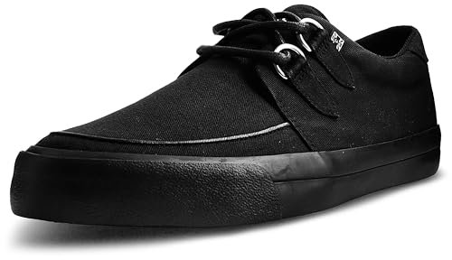 T.U.K. Black Twill Vegan Creeper Sneaker Shoes for Women and Men, D Ring Lace Up Shoes | US Women 06 / Men 04