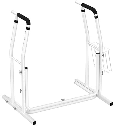 AUFUN Mobile WC-Aufstehhilfe Toiletten mit Ablagekorb - rutschfest höhenverstellbar Toilettenstützgestell - Toiletten Halteschiene 790 x 550 x 680-780mm,weiß