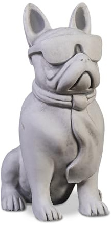 gartendekoparadies.de Lustige Bulldogge, Steinfigur, H. 36 cm, 10 kg, Grau, frostsicher aus Steinguss für Außenbereich
