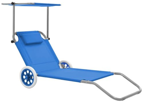 vidaXL Sonnenliege Dach Blau Klappbar Strandliege Gartenliege Relaxliege Liege