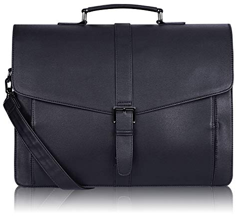 Estarer läderportfölj för män för resor kontor affärer 15,6 tum laptop messengerväska, Svart, 15.6 inch, Messenger