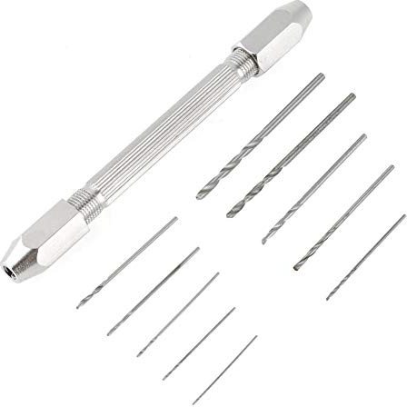 Hand Drills Manual, Double End 10.3cm Pin Vise Drill Mini Drill for Crafts Mini Hand Drill Chuck with 10 Drill Bits Micro Drill Set for Jewelry Watchmaking DIY