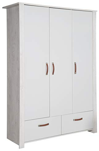 roba Kleiderschrank 'Mila' 3 Türen, 2 Schubladen, Soft Close-Technik, Drehtürenschrank, grau/weiß