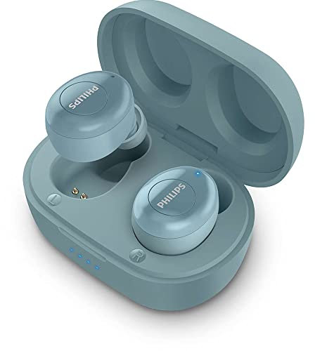 Philips True Wireless Kopfhörer T2205BL/00 (Bluetooth In Ear Kopfhörer, Sprachassistent, Hohe Akkulaufzeit, Spritzwasserschutz IPX4, Extra kleine Ladetasche) Blau - 2020/2021 Modell