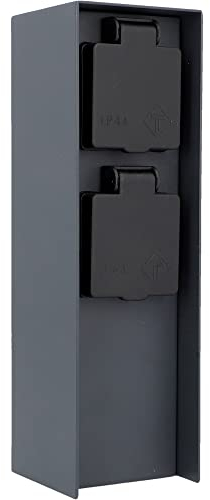 UNITEC Distributore di prese da giardino, colonna di corrente, presa esterna, in acciaio inox IP 44, 2 prese