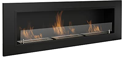AARON HOME Milano Ethanol Kamin, Wandmontiert, Edelstahl, 128x42cm (Schwarz)