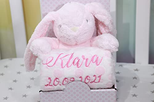 Generisch Geschenk-Set New Baby ★ Babydecke mit Namen + Plüschtier ★ Baby-Shower ★ Geburt ★ (Rosa - Hase)