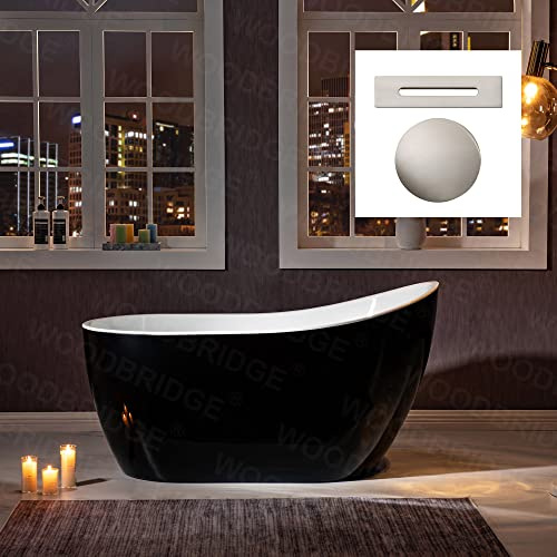 WOODBRIDGE 54 Acrylic Freestanding Bathtub Contemporary Soaking Black Tub with Matte Black Overflow and Drain，BTA1807-BN