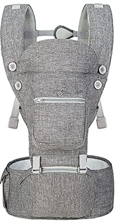 WHSPORT Babytrage für Neugeborene Baby-Bauchtrage Rückentrage Babytragetasche, Verstellbar für Neugeborene Babys Kleinkind von 0 bis 20 kg (Color : Gray)