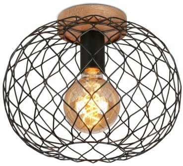 BRILONER - Deckenlampe Vintage mit E27 Fassung, max. 40 W, Deckenleuchte, Lampe, Wohnzimmerlampe, Schlafzimmerlampe, Küchenlampe, Deckenstrahler, Deckenbeleuchtung, 30 x 23 cm (DxH), Metall-Holz